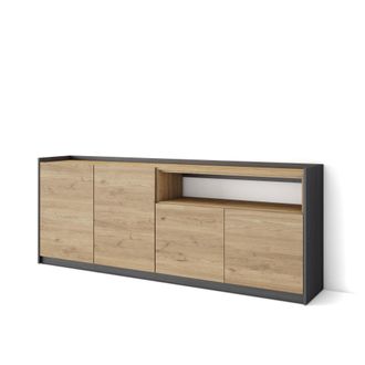 Skraut Home Skraut Home - Aparadores Para Sal&oacute;n, 207x37x80cm, 4 Puertas, Armario, Zapatero, Roble Y Negro