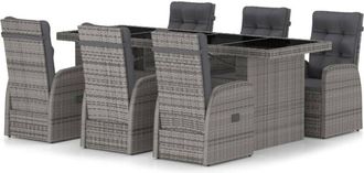 vidaXL 7 Piece Garden Dining Set with Cushions Grey Poly Rattan vidaXL