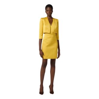 Elisabetta Franchi Short Dresses, female, Yellow, Size: XL Duchesse and Tulle Dress with Jacket
