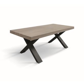 Konte Design Mesa de madera de olmo perla, patas en x antracita, 160x90-240x90