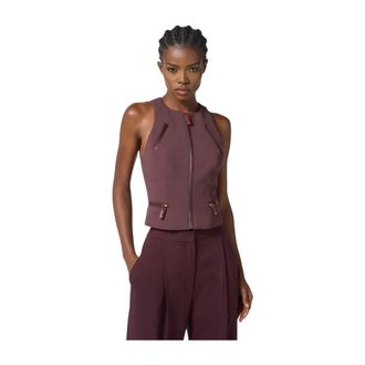 Elisabetta Franchi Top in doppio cr&ecirc;pe con dettagli zip - female - Elisabetta Franchi - Sleeveless Tops - Brown - XL - Tops