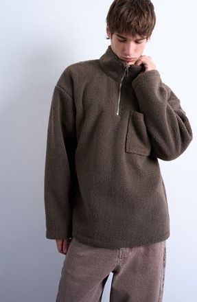 Topman Quarter Zip High Pile Fleece Sweatshirt in Dark Brown at Nordstrom Rack, Size Xx-Large