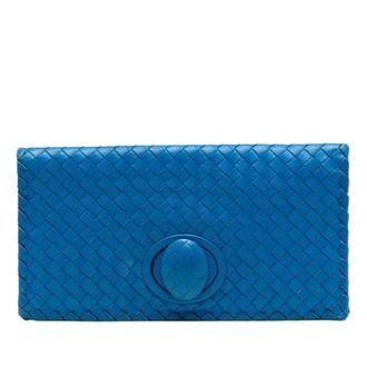 Bottega Veneta Pre-owned Clutches, female, Blue, Size: ONE SIZE Pre-owned Woven Nappa Leather Clutch