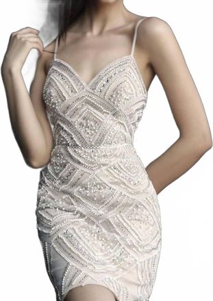 Jovani Spaghetti Straps Beaded Dress In Nude