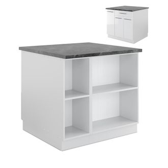 Vicco Isla De Cocina Fame-line, Blanco Alto Brillo/blanco, 90 Cm Con Caj&oacute;n, Sin Encimera