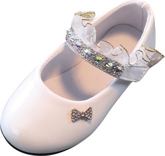 Generic Girls Shiny Sandals Mary Jane Glitter Diamond Princess Shoes with Hook and Loop Flat Low Heel Patent Dress Shoes Comfort Ruffle Lace Soft Sole Elegent