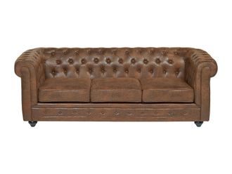 VENTE-UNIQUE.COM Sof&aacute; fijo microfibra 3 plazas marr&oacute;n 206x88cm