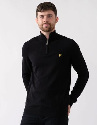 Lyle & Scott Mens Lyle & Scott Cotton Merino Mens Quarter Zip Jumper - Z865 Jet Black - Size: 42
