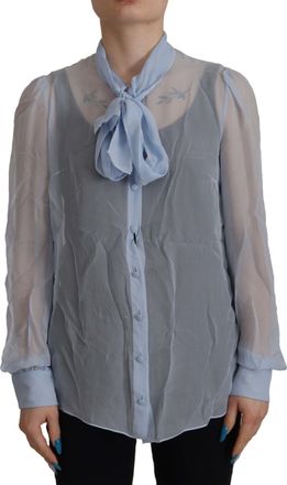 Dolce & Gabbana Womens Sheer Silk Blouse Bow Tie Neck - Light Blue - Size EU 40 (Womens)