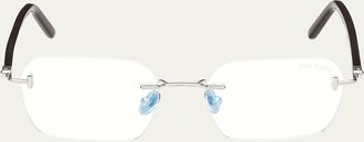 Tom Ford Mens Rimless Rectangle Blue Light-Blocking Glasses