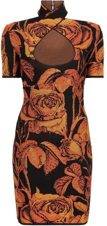 Roberto Cavalli Rose-Jacquard Cut-Out Mini Dress, Brand Size 42 ( US Size 8 )