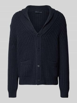 HUGO BOSS Regular Fit Strickjacke aus Schurwoll-Kaschmir-Mix - BECKHAM x BOSS in Marine, Gr&ouml;&szlig;e L