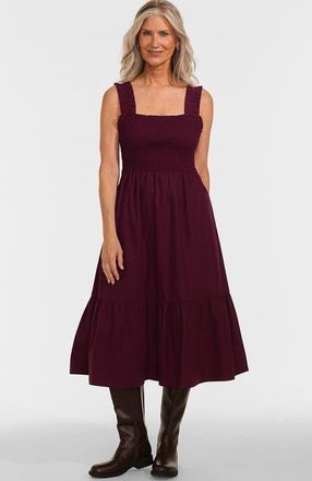 Lands End Cotton Poplin Ruffle Smocked Dress in Burgundy at Nordstrom, Size Xx-Small