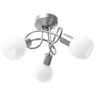 Berkfield Home Ceiling Lamp with Ceramic Shades for 3 E14 Bulbs White Bowl