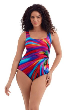 Longitude Panel Scoopneck Tank Long Torso One-Piece Swimsuit in Tidal Swoon at Nordstrom, Size 12