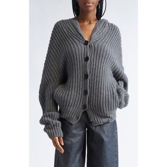 Stella McCartney Hooded Oversize Recycled Cashmere & Virgin Wool Rib Cardigan in Dark Grey Melange at Nordstrom, Size Large