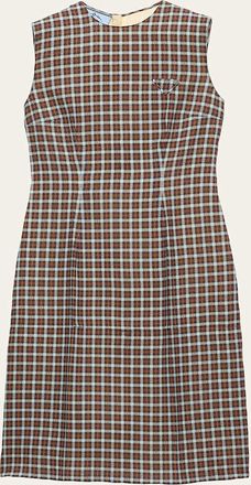 Prada Check Georgette Sleeveless Midi Dress