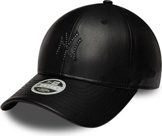 New Era Womens Snapback Cap 9forty Black Faux Leather Crown Hat