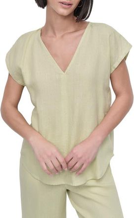 DKNY V-Neck Linen Top in Tea Green at Nordstrom, Size X-Large