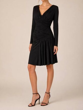 Ted Baker Fulvia Pleated Long Sleeve V-Neck Dress In Black