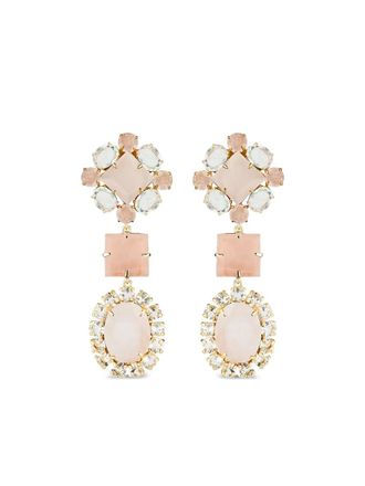 Bounkit quartz and amethyst drop earrings - women - Metal/Pink Quartz/Diamond/Amethyst - One Size