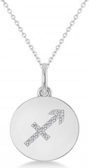 Allurez Diamond Sagittarius Zodiac Disk Pendant Necklace 14k White Gold (0.06ct)