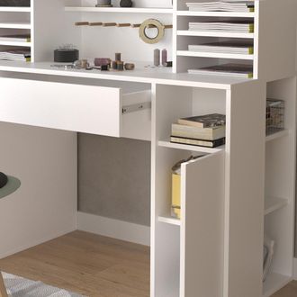 Vicco Escritorio, Blanco, 126.8 X 50 Cm Xl Con Estantes Vicco