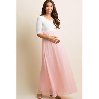 Pinkblush Petite Chiffon Colorblock Maternity Maxi Dress in Light Pink at Nordstrom, Size X-Large