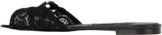Dolce & Gabbana Ciabatta Flat in Pizzo - Dames - Sandalen - Zwart - 36 EU - Katoen - Schoenen