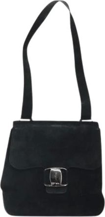 Ferragamo Pre-owned Shoulder Bags, female, Black, Size: ONE SIZE Pre-owned Suede Shoulder Bag