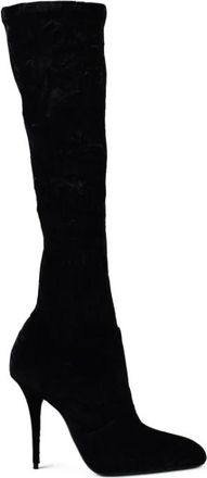 Saint Laurent Talia Velvet Laarzen - Dames - Laarzen met Hak - Zwart - 35 EU - Leer - Schoenen