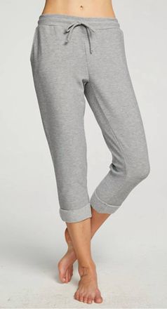 Chaser Rpet Cozy Knit Cropped Roll Hem Jogger In Heather Grey