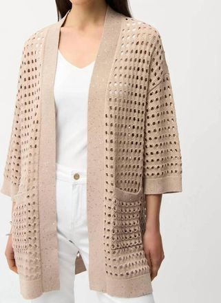 Joseph Ribkoff Sequined Open Front 3/4 Sleeves Cardigan In Parchment