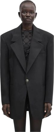 Marine Serre Virgin Wool Twill Boxy Jacket - Dames - Blazers - Zwart - L - Wol - Jassen
