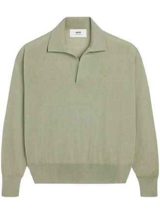 Ami Gebreid poloshirt met logo - Groen