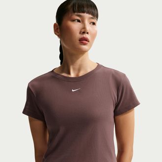 Nike Womens Nike Sportswear Tight Ribbed Short-Sleeve T-Shirt in Purple | HV4994-502