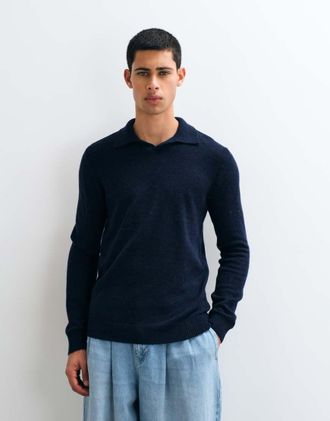 Blend maglione lavorato con colletto in misto lana navy-blu navy