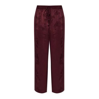 Ganni Broeken, Dames, Rood, S, Satijn, Broek met bloemenmotief
