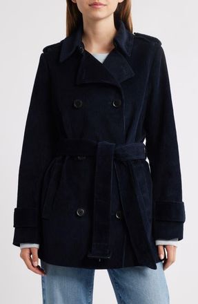 BCBGeneration Belted Corduroy Trench Coat in Indigo at Nordstrom, Size X-Small