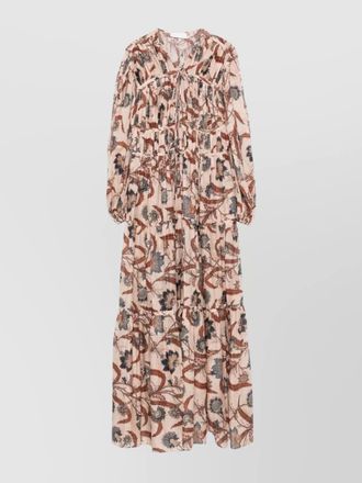 Zimmermann tiered floral v-neck long sleeve dress