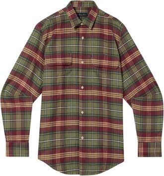 Brooks Brothers Sovracamicia in Flanella di Cotone a Quadri con Tasche a Patta - - Shirts - Uomo - Verde - S
