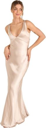 Six Stories Twist Back Satin Bridesmaid Dress in Oyster at Nordstrom, Size 12