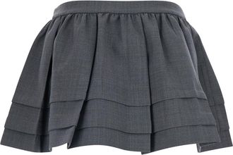 Shushu/Tong Womens Skirt Tuck Detail Pleated Wool-Blend Grey