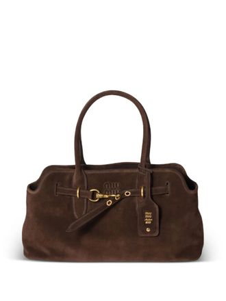Miu Miu Aventure suede buckle-fastening tote bag - women - Calf Suede/Cotton - OS - Brown