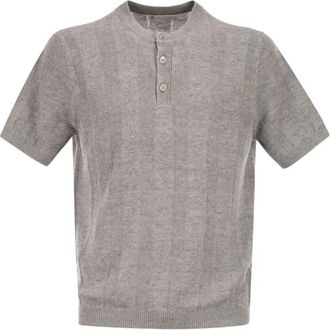 Brunello Cucinelli Textured Rib Knit T-Shirt With Henley Collar
