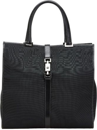 Gucci Jackie Black Canvas Leather Tote Bag (Pre-Owned)