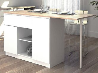 Vente-Unique Isola centrale da cucina con 2 ante, 1 cassetto e 2 nicchie Bianco e naturale chiaro - TUNORI