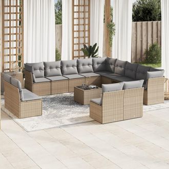 vidaXL Set Sof&aacute;s De Jard&iacute;n 14 Pzas Con Cojines Rat&aacute;n Sint&eacute;tico Beige Vidaxl