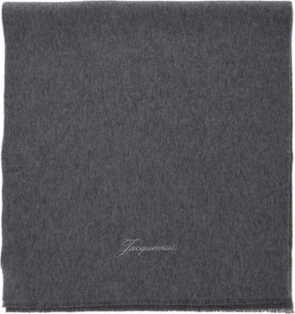 Jacquemus Grijze Wol Kasjmier Logosjaal Vrouw - Heren - Wintersjaals - Grijs - ONE Size - Wol - Accessoires