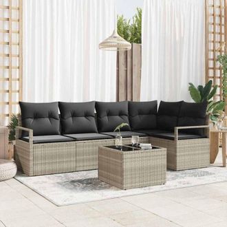 vidaXL Conjunto De Sof&aacute; De Jard&iacute;n 6 Pcs Gris Claro Polirat&aacute;n Vidaxl
